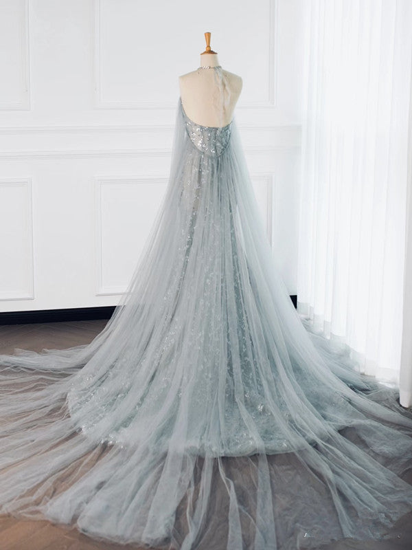 Pretty Mermaid High Neckline Sequin Long Prom Dresses Party Gown Evening Dress C3774
