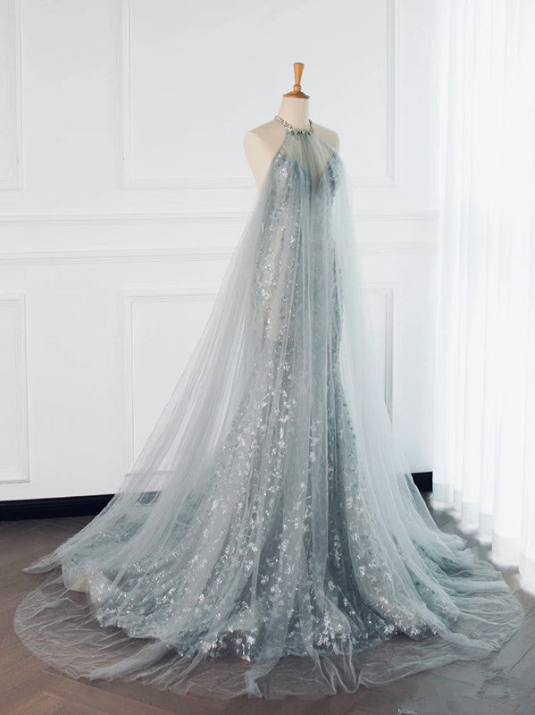 Pretty Mermaid High Neckline Sequin Long Prom Dresses Party Gown Evening Dress C3774