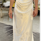 Pretty Sheath Off The Shoulder White Satin Long Prom Dresses Party Evening Dress C3777