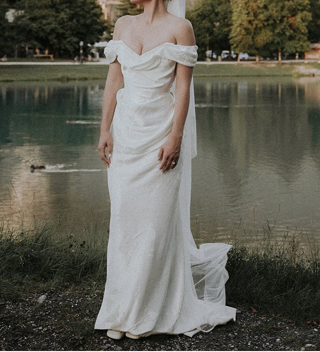 Pretty Sheath Off The Shoulder White Satin Long Prom Dresses Party Evening Dress C3777