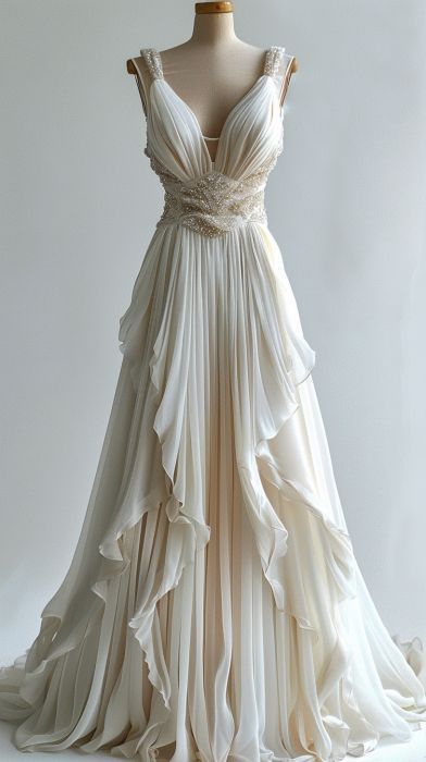 Robe de soirée trapèze perlée ivoire Maxi longue robe de soirée robes de bal robes de mariée avec volants C3778