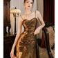 Pretty Mermaid Spaghetti Straps Brown Long Prom Dresses Party Evening Dress C3783