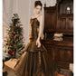 Pretty Mermaid Spaghetti Straps Brown Long Prom Dresses Party Evening Dress C3783