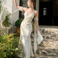Pretty Mermaid Spaghetti Straps White Long Prom Dresses Party Evening Dress C3784