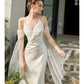 Pretty Mermaid Spaghetti Straps White Long Prom Dresses Party Evening Dress C3784