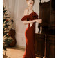 Pretty Mermaid Off The Shoulder Burgundy Satin Long Prom Dresses Party Evening Dress C3788