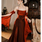 Robe de soirée longue bordeaux à bretelles spaghetti et jolie sirène C3789