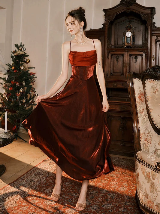 Pretty Mermaid Spaghetti Straps Burgundy Long Prom Dresses Party Evening Dress C3789