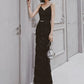 Modest Sheath Spaghetti Straps Black Sequin Long Prom Dresses Party Gown Evening Dress C3791