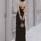 Modest Sheath Spaghetti Straps Black Sequin Long Prom Dresses Party Gown Evening Dress C3791