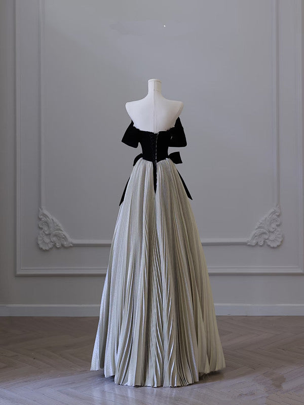 Pretty Ball Gown Off The Shoulder Black Velvet Long Prom Dresses Party Evening Dress C3798