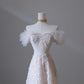 Pretty A Line Off The Shoulder White Tulle Floral Long Prom Dresses Party Evening Dress C3800