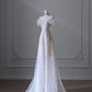 Pretty A Line Off The Shoulder White Tulle Floral Long Prom Dresses Party Evening Dress C3800