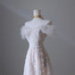 Pretty A Line Off The Shoulder White Tulle Floral Long Prom Dresses Party Evening Dress C3800