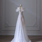 Pretty A Line Off The Shoulder White Tulle Floral Long Prom Dresses Party Evening Dress C3800