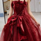Pretty A line Strapless Burgundy Tulle Long Prom Dresses Party Evening Dress C3802