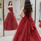 Pretty A line Strapless Burgundy Tulle Long Prom Dresses Party Evening Dress C3802