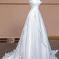 Chic A Line Strapless White Long Wedding Dresses With Ruffles C3804