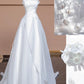 Chic A Line Strapless White Long Wedding Dresses With Ruffles C3804