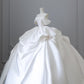 Chic Ball Gown Off The Shoulder White Short Sleeves Floral Satin Wedding Dresses With Ruffles C3806
