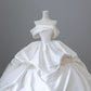 Chic Ball Gown Off The Shoulder White Short Sleeves Floral Satin Wedding Dresses With Ruffles C3806