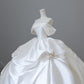 Chic Ball Gown Off The Shoulder White Short Sleeves Floral Satin Wedding Dresses With Ruffles C3806