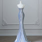 Pretty Mermaid Spaghetti Straps Sequin Blue Long Prom Dresses Party Evening Dress C3808