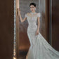 Robe de mariée longue sirène intemporelle à épaules dénudées en tulle blanc et sequins C3812