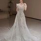 Robe de mariée longue sirène intemporelle à épaules dénudées en tulle blanc et sequins C3812