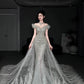 Robe de mariée longue sirène intemporelle à épaules dénudées en tulle blanc et sequins C3812