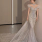 Robe de mariée longue sirène intemporelle à épaules dénudées en tulle blanc et sequins C3812