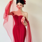 Unique Red Mermaid Off The Shoulder Satin Tulle Applique Long Prom Dresses C3818