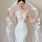 Robe de mariée sirène blanche de rêve en tulle et dentelle avec appliques et voile C3819