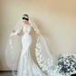 Robe de mariée sirène blanche de rêve en tulle et dentelle avec appliques et voile C3819