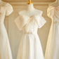 Robe de demoiselle d'honneur longue en tulle, coupe trapèze, couleur champagne clair, C3820