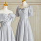 Robe de demoiselle d'honneur longue en satin gris argenté, coupe trapèze élégante, C3821