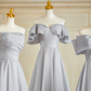 Robe de demoiselle d'honneur longue en satin gris argenté, coupe trapèze élégante, C3821