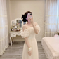 Elegant A Line Off The Shoulder Ivory Chiffon Long Bridesmaid Dress C3823