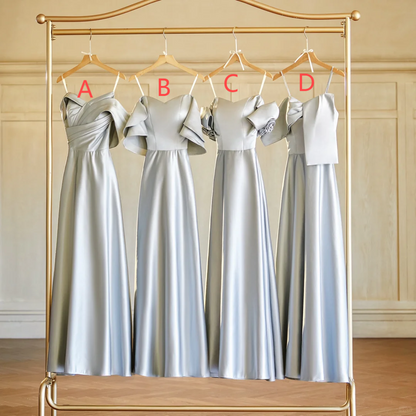 Robe de demoiselle d'honneur longue en satin gris coupe A Max And Match C3824