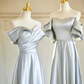 Robe de demoiselle d'honneur longue en satin gris coupe A Max And Match C3824