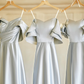 Robe de demoiselle d'honneur longue en satin gris coupe A Max And Match C3824