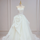 Robe de mariée longue plissée en satin blanc, coupe trapèze, sans bretelles, de rêve, C3829