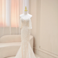 Robe de mariée sirène intemporelle sans bretelles en tulle avec appliques et manches longues C3831