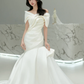 Robe de mariée longue plissée en satin à épaules dénudées style sirène vintage C3835