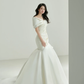 Robe de mariée longue plissée en satin à épaules dénudées style sirène vintage C3835