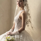 Vintage Ball Gown Halter White Tulle Lace With Veil Gloves Long Wedding Dresses C3841