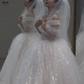 Superbe robe de bal à épaules dénudées, en tulle blanc à paillettes et voile, robe de mariée longue C3843