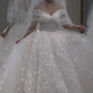 Superbe robe de bal à épaules dénudées, en tulle blanc à paillettes et voile, robe de mariée longue C3843