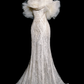 Robe de mariée longue en tulle et dentelle, style sirène, épaules dénudées, unique, C3845