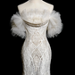 Robe de mariée longue en tulle et dentelle, style sirène, épaules dénudées, unique, C3845
